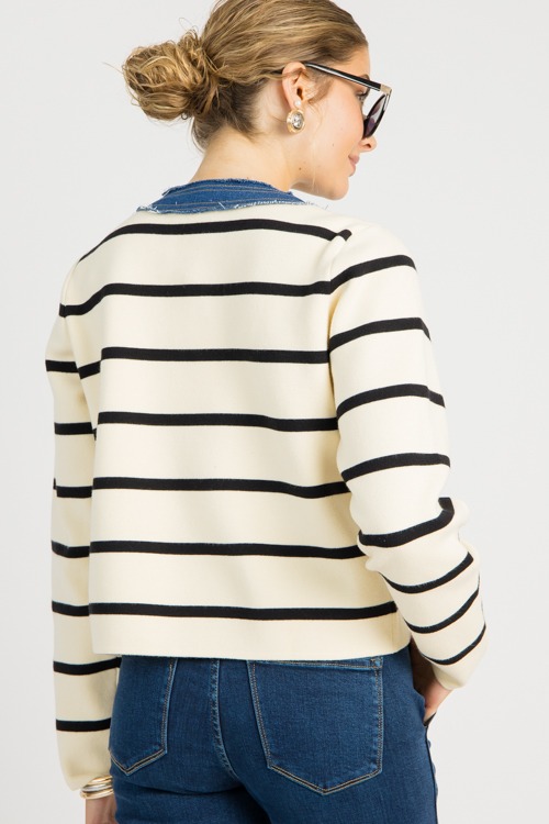 Striped Denim Trim Jacket, Ecru - 0725-90.jpg