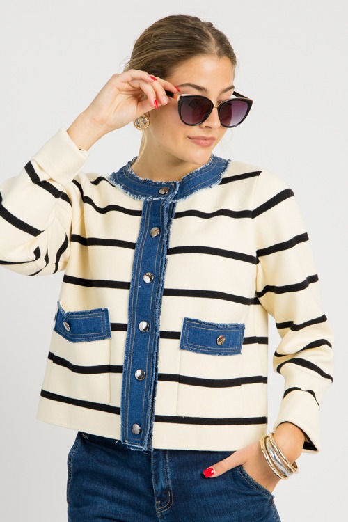 Striped Denim Trim Jacket, Ecru - 0725-91.jpg