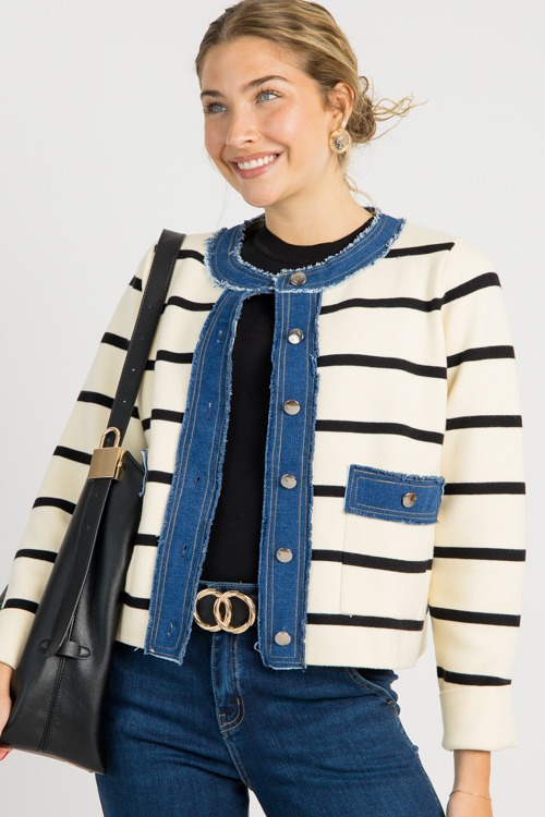 Striped Denim Trim Jacket, Ecru - 0725-93.jpg