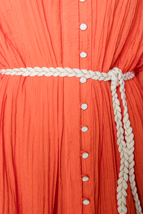 Tie Belt Button Dress, Orange