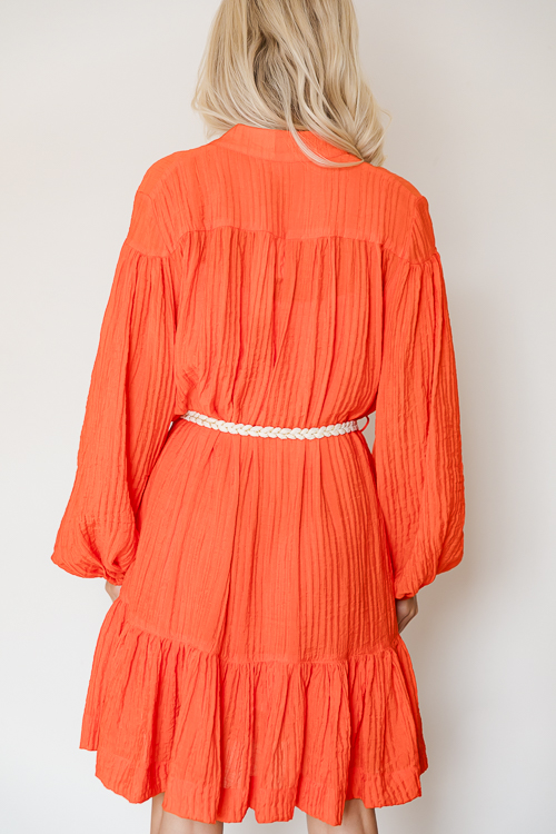 Tie Belt Button Dress, Orange