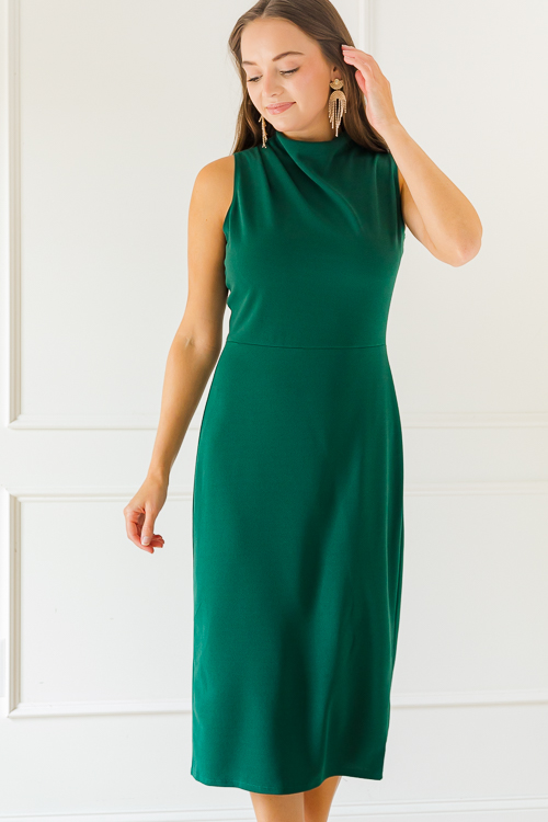 Greta Mock Neck Midi, Hunter Green