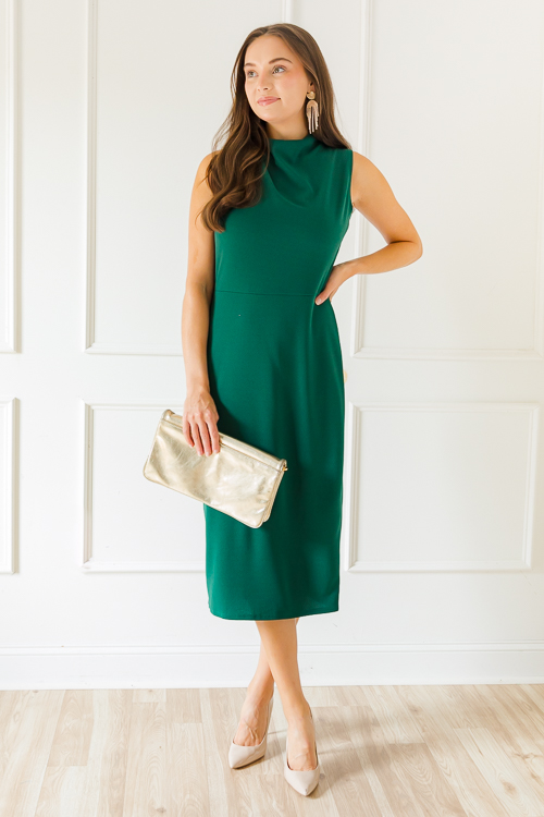 Greta Mock Neck Midi, Hunter Green