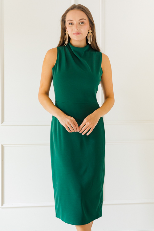 Greta Mock Neck Midi, Hunter Green