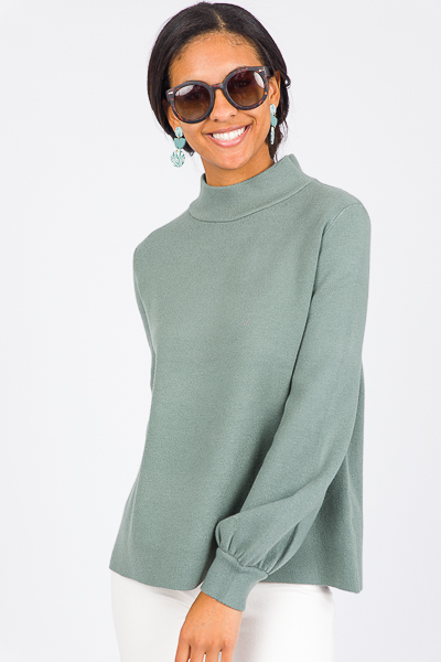 Puff Sleeve Audrey Sweater, Green - The Blue Door Boutique