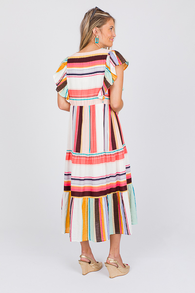 Multi Stripe Flutter Midi, Pink