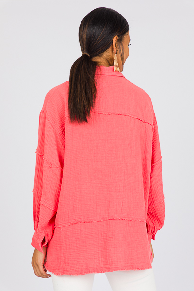 Fray Gauze Shirt, Coral
