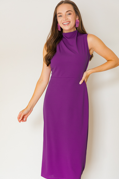 Greta Mock Neck Midi, Grape