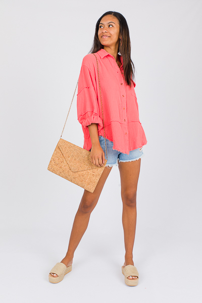 Fray Gauze Shirt, Coral