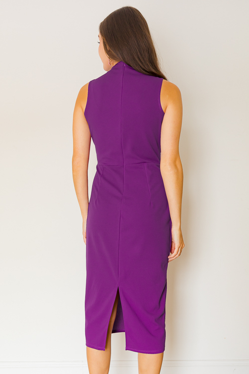 Greta Mock Neck Midi, Grape