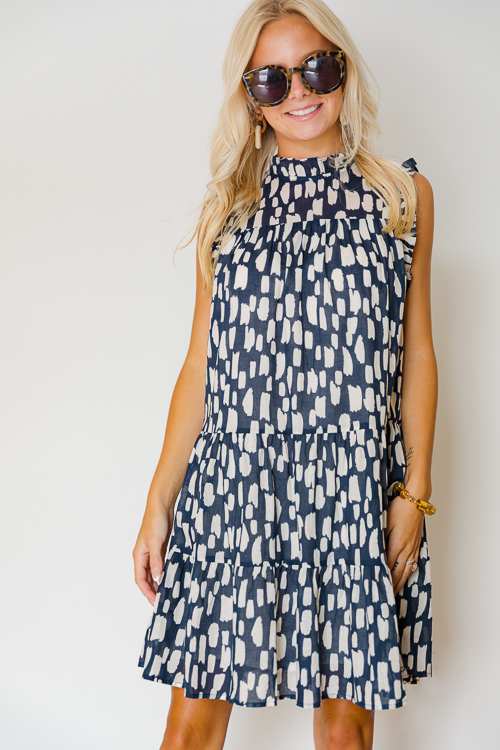 Brush Stroke Print Dress, Navy