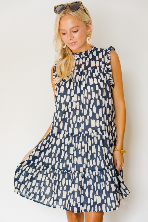 Brush Stroke Print Dress, Navy