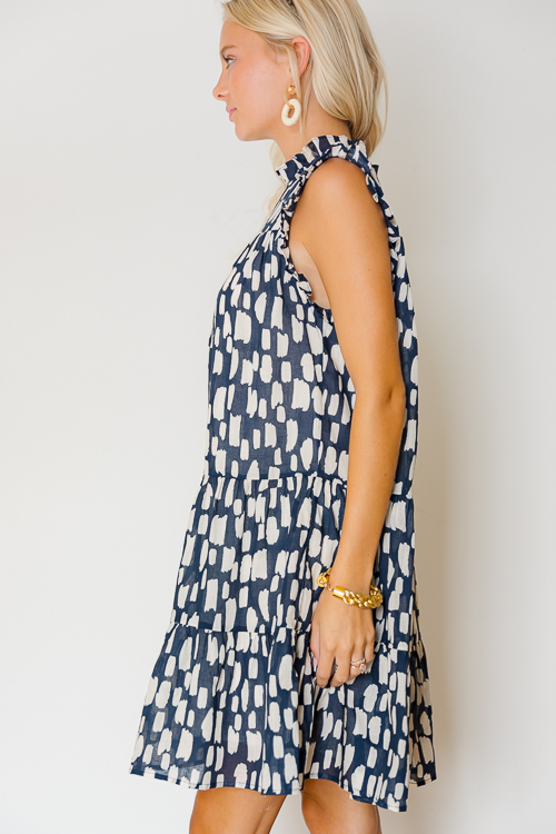 Brush Stroke Print Dress, Navy