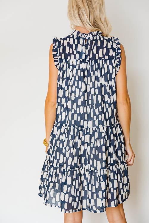 Brush Stroke Print Dress, Navy