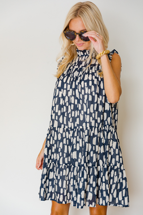 Brush Stroke Print Dress, Navy