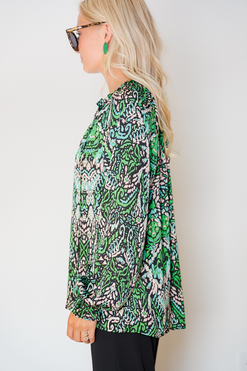 Tassel Tie Blouse, Green Multi