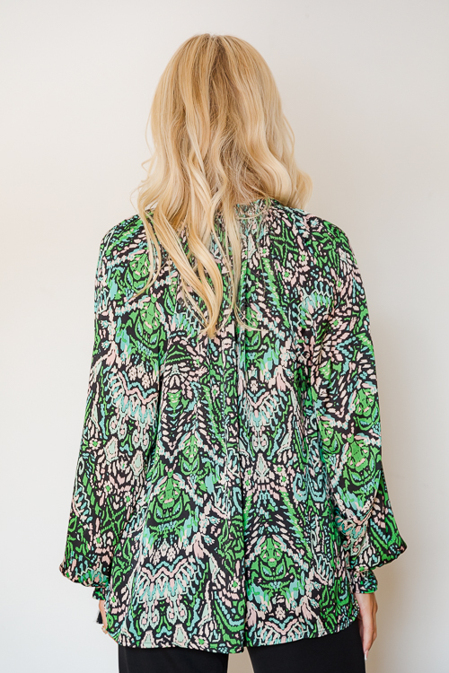 Tassel Tie Blouse, Green Multi