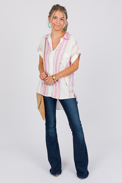 Lurex Stripe Shirt, White Pink