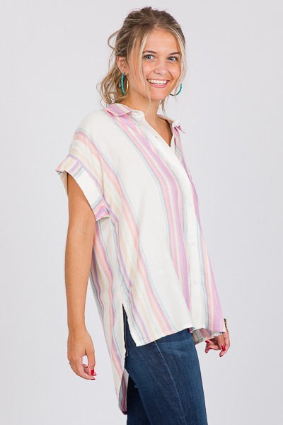 Lurex Stripe Shirt, White Pink