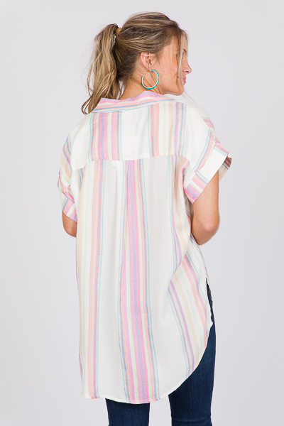 Lurex Stripe Shirt, White Pink