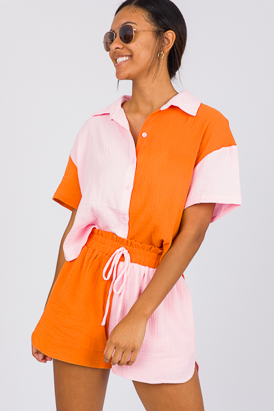 Colorblock Gauze Set, Pink/Oran