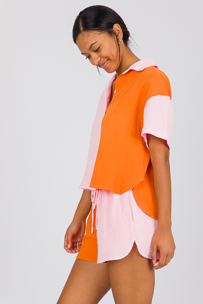 Colorblock Gauze Set, Pink/Oran