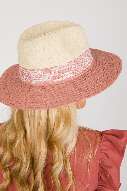 Two-Tone Straw Hat, Pink