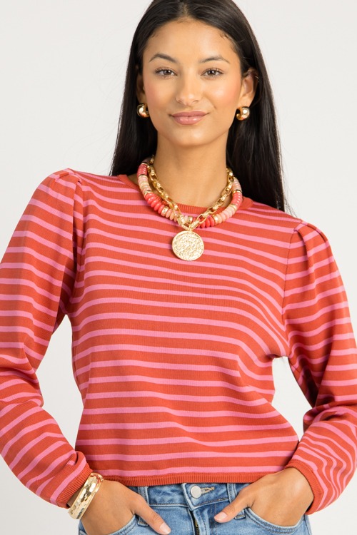 Casey Stripe Sweater, Red/Pink