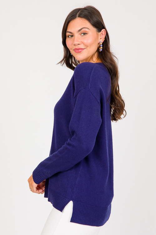 Notch Neck Sweater, Navy