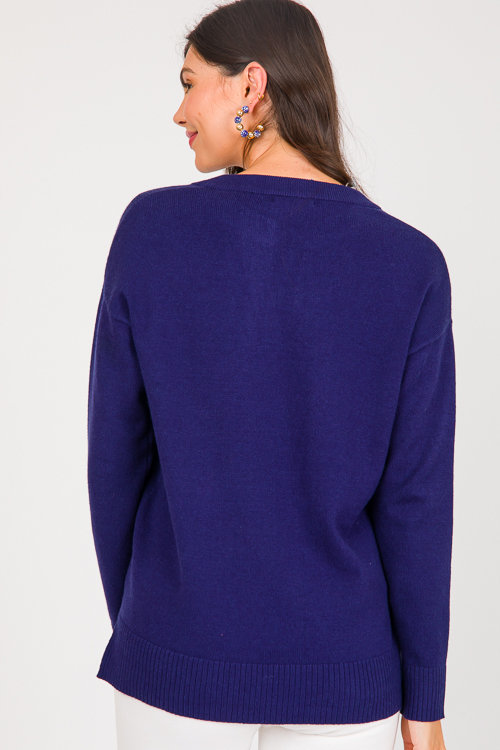 Notch Neck Sweater, Navy