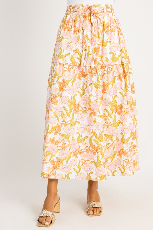 Fresh Floral Maxi Skirt, White