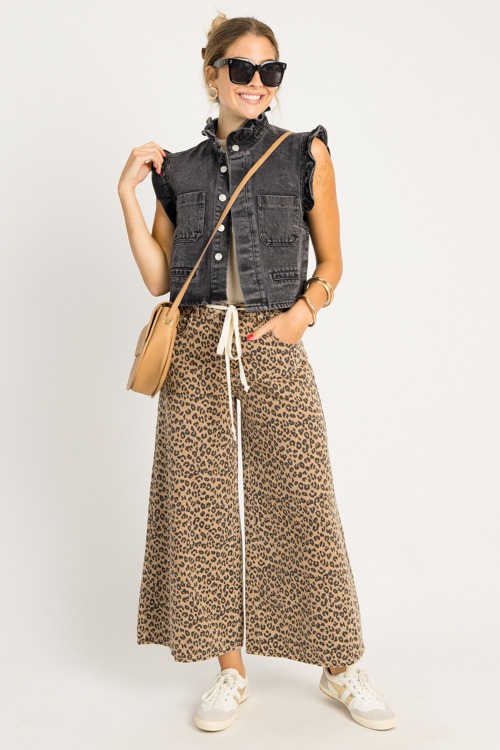 Ruffle Trim Denim Vest, Grey