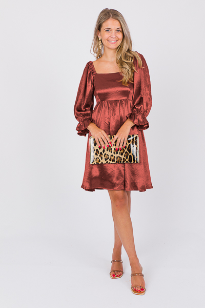 Alexis Satin Dress, Brown