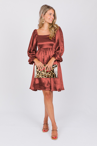 Alexis Satin Dress, Brown