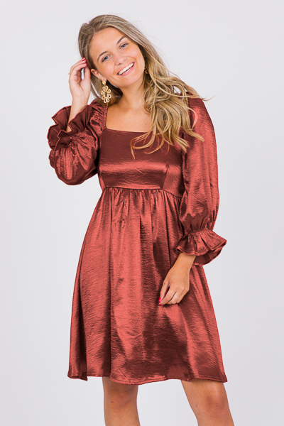 Alexis Satin Dress, Brown