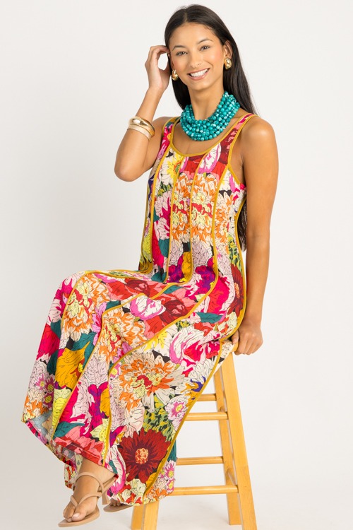 Floral Piping Trim Midi, Magenta