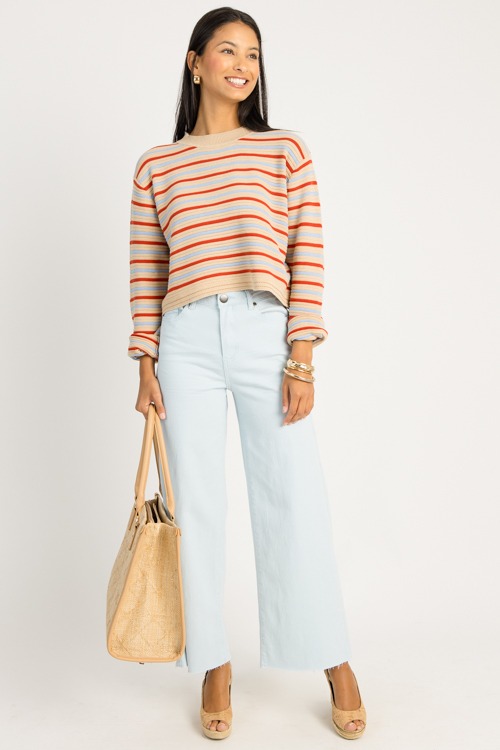 Mixed Stripe Sweater, Taupe/Red