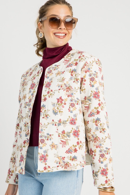 Floral Twill Jacket, Ivory Multi