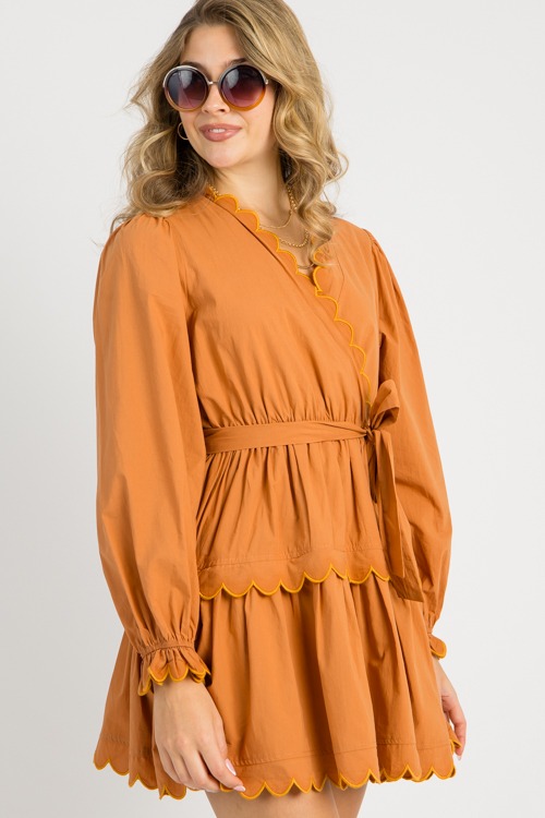 Scallop Trim Belted Dress, Brick - 0729-135.jpg