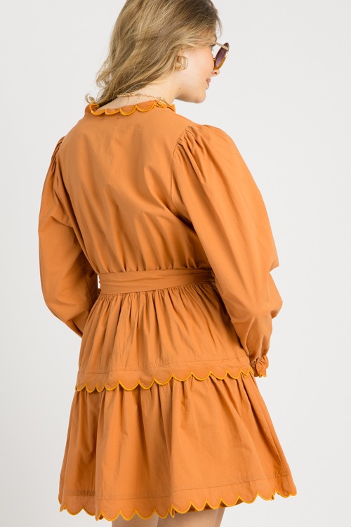 Scallop Trim Belted Dress, Brick - 0729-138.jpg