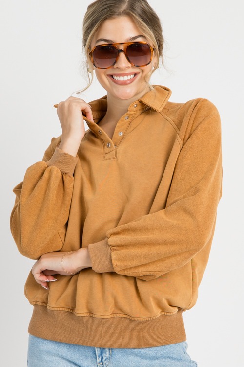 Terry Collared Sweatshirt, Caramel