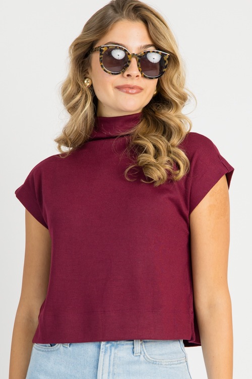 Knit Mock Neck Top, Ruby