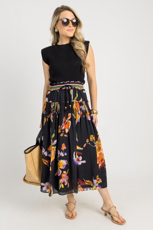 Jessica Floral Midi Skirt, Black