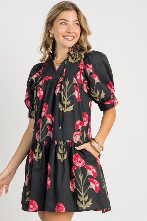 Sophia Floral Dress, Black