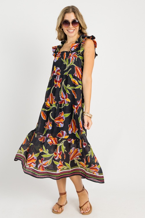 Freesia Floral Midi, Black