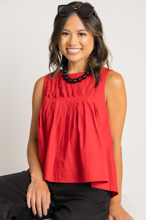 Mindy Pleated Tank, Red - 0731-101.jpg
