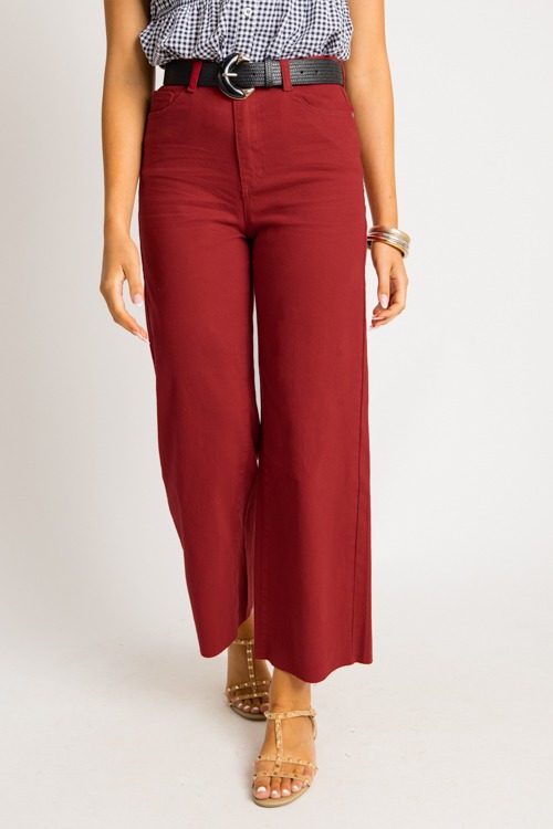 Raw Hem Wide Leg Pants, Garnet