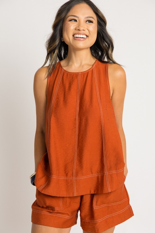 Contrast Stitch Shorts Set, Terracotta - 0731-134h.jpg