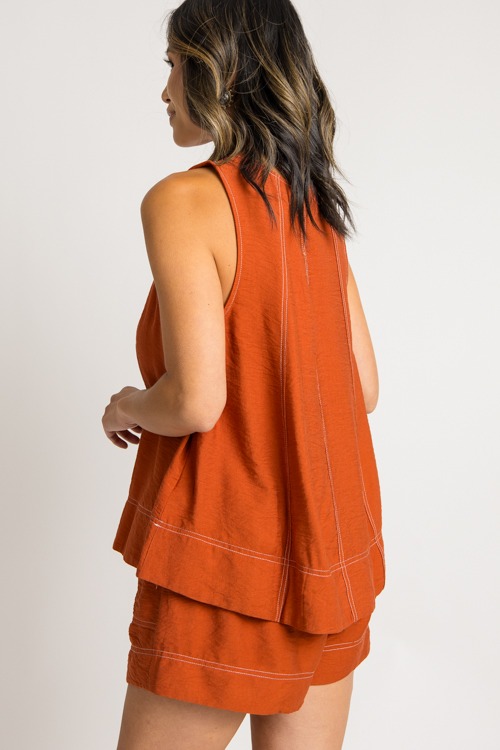 Contrast Stitch Shorts Set, Terracotta - 0731-135.jpg