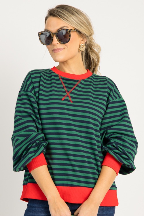 Avery Stripe Sweatshirt, H. Green/Navy